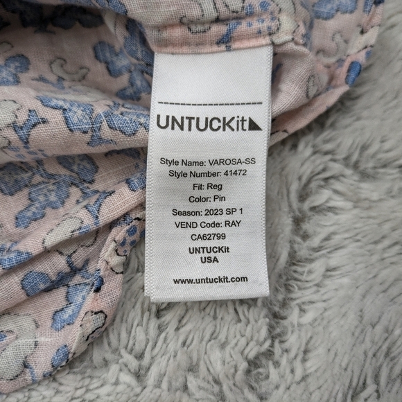 Untuckit Shirt Men's M Pink Blue Floral Linen Paisley Varosa Short Sleeve Button - Picture 6 of 7